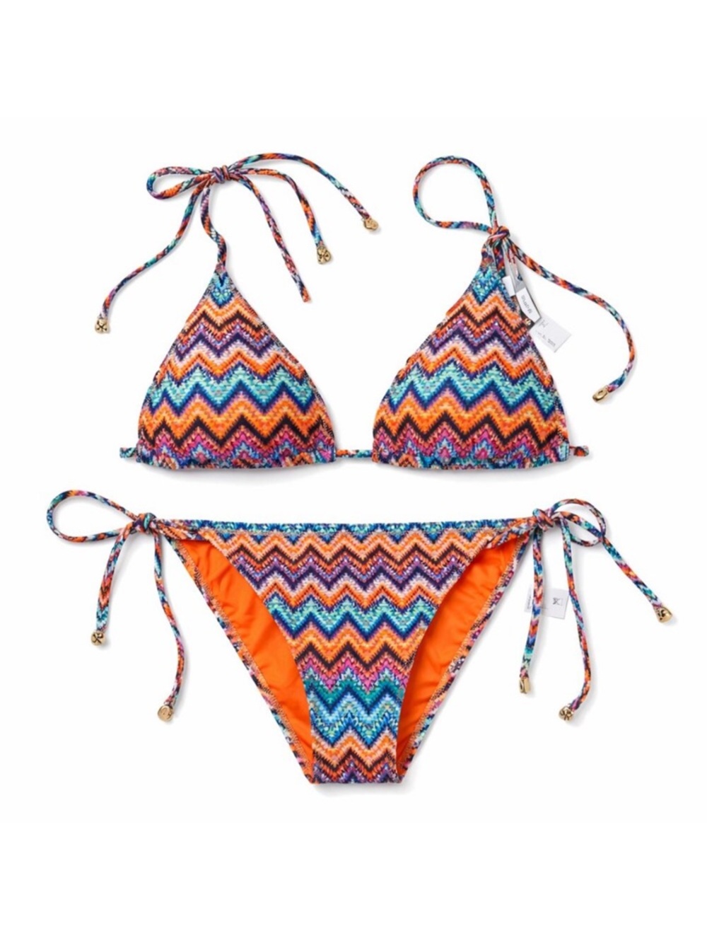 Milly Multicolor Chevron Triangle String Bikini - Orange, Blue, Pink